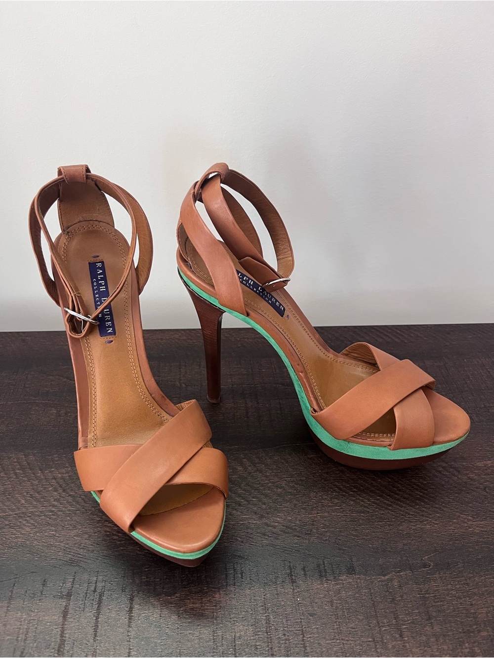 Ralph Lauren Purple Label Rosas Sample Platform Heels Green Suede Leather 9.5 - Picture 2 of 14